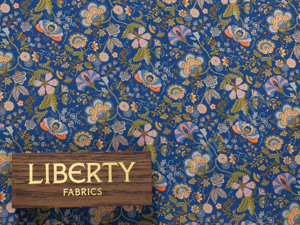 Натуральный шелк Liberty с рисунком, цвет - синий