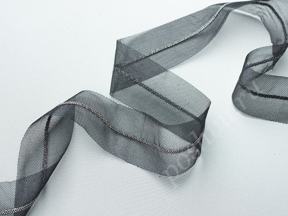 Тесьма металлическая, цвет - черный и металлик