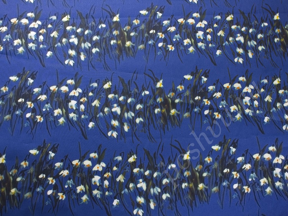 Льняная ткань с рисунком, цвет - синий
