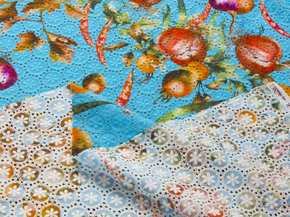 Хлопковое шитье с рисунком, цвет - насыщенная бирюза
