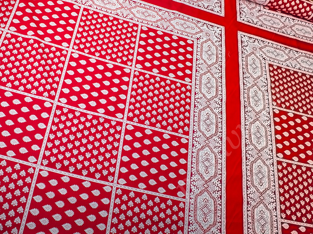 Хлопковая ткань с узорами (купон), цвет - красный и белый