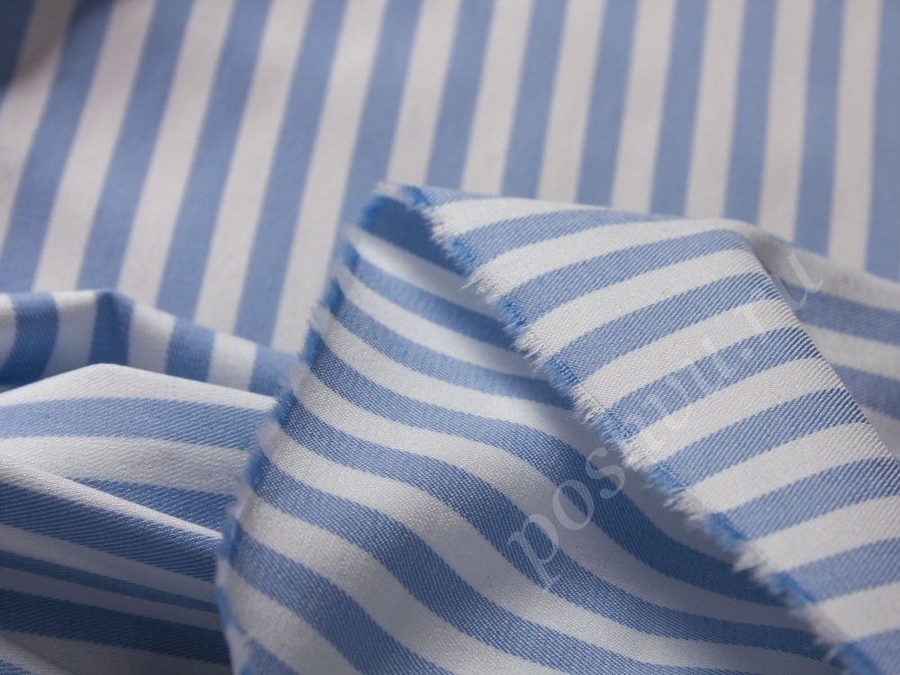 Хлопковая ткань Valentino, цвет - белый, голубой, полоска