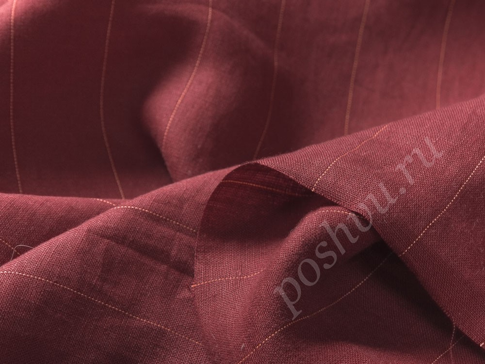 Льняная ткань, цвет - бордовый и полоска