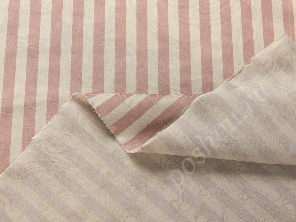 Хлопковая ткань, цвет - бежевый, розовый, полоска
