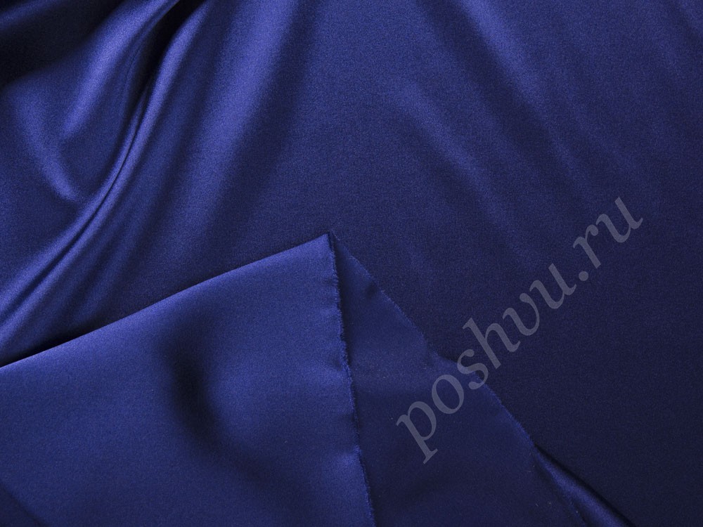 Однотонный атласный шелк, цвет - темно-синий