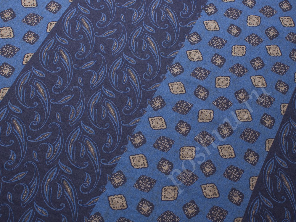 Плательная шерсть Etro с рисунком, цвет - синий