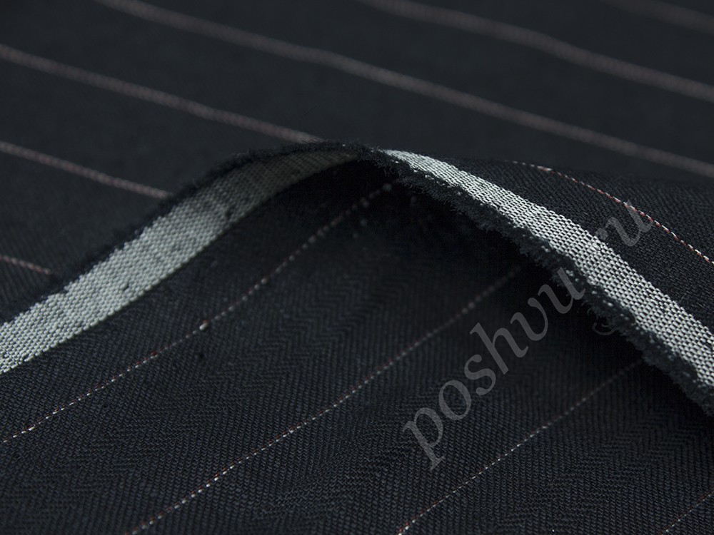 Льняная костюмная ткань в полоску, цвет - черный
