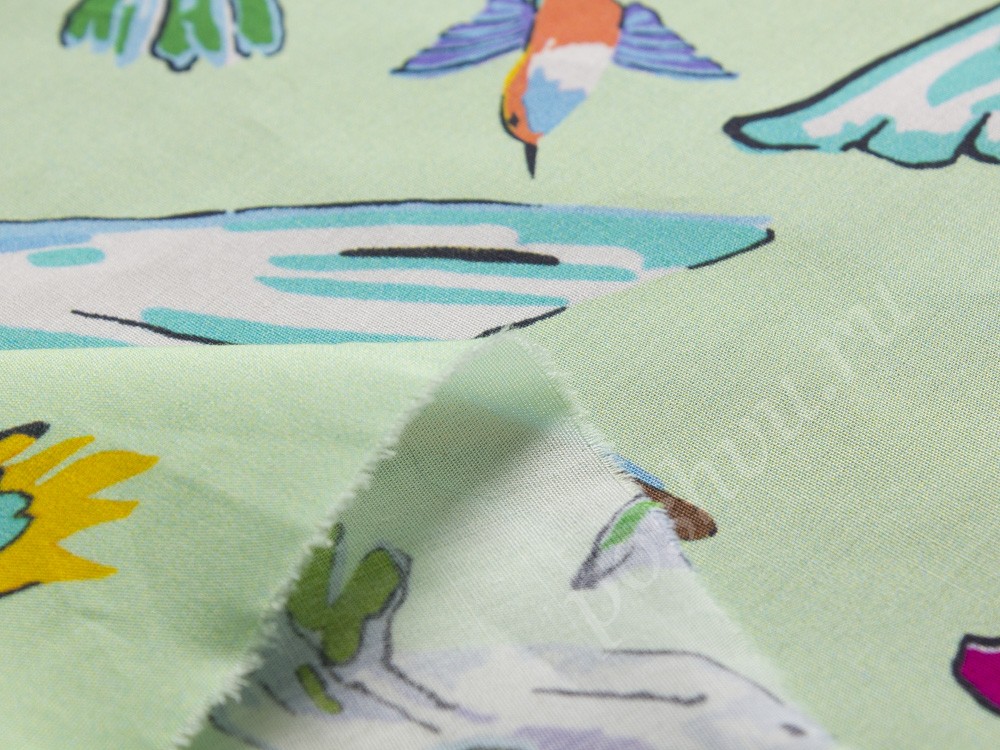 Хлопковая ткань с рисунком, цвет - салатовый