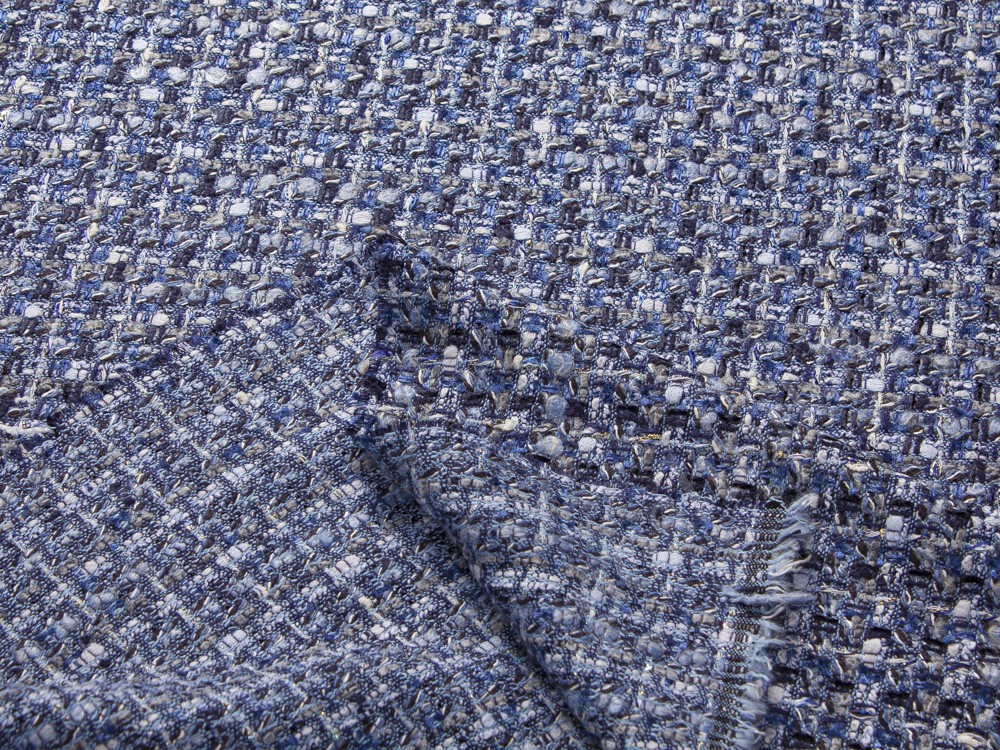 Ткань тип Шанель, цвет - синий с серым