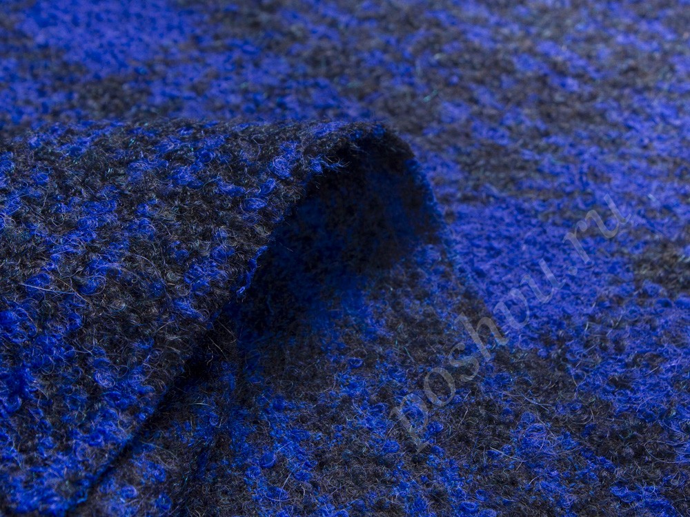 Шерстяная ткань, цвет - синий, черный, клетка