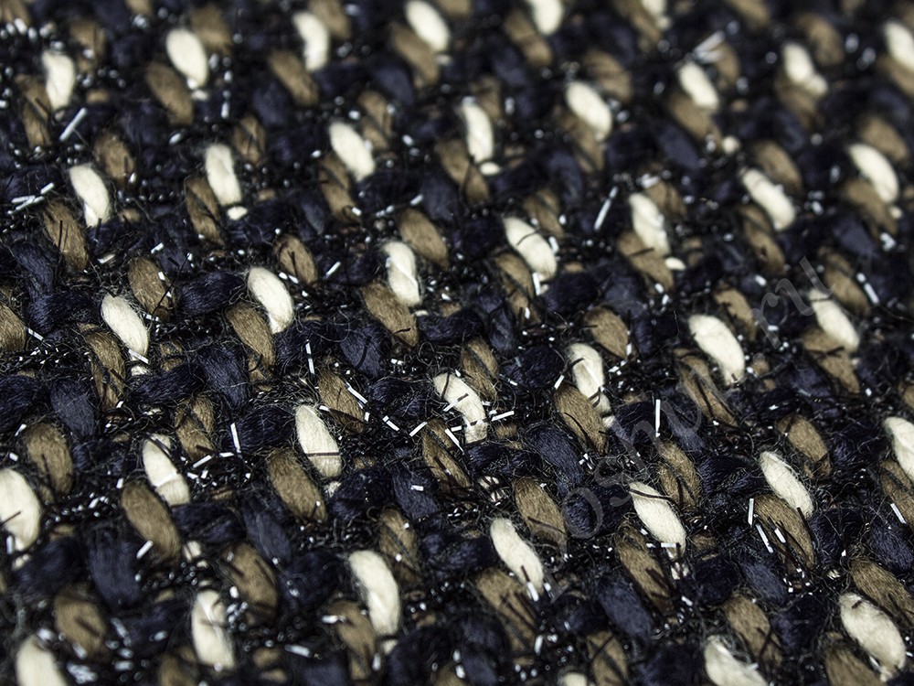 Шерстяная ткань Dolce&Gabbana, цвет - бежевый, черный, молочный, темно-синий
