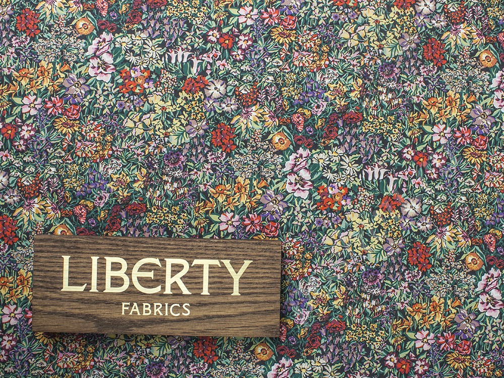 Хлопковая ткань Liberty с рисунком, цвет - желтый, красный, зеленый, оранжевый, лиловый