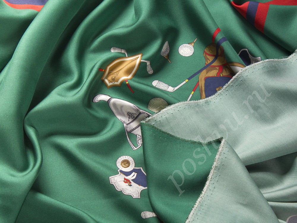 Саржевый шелк Loro Piana с рисунком, цвет - зеленый