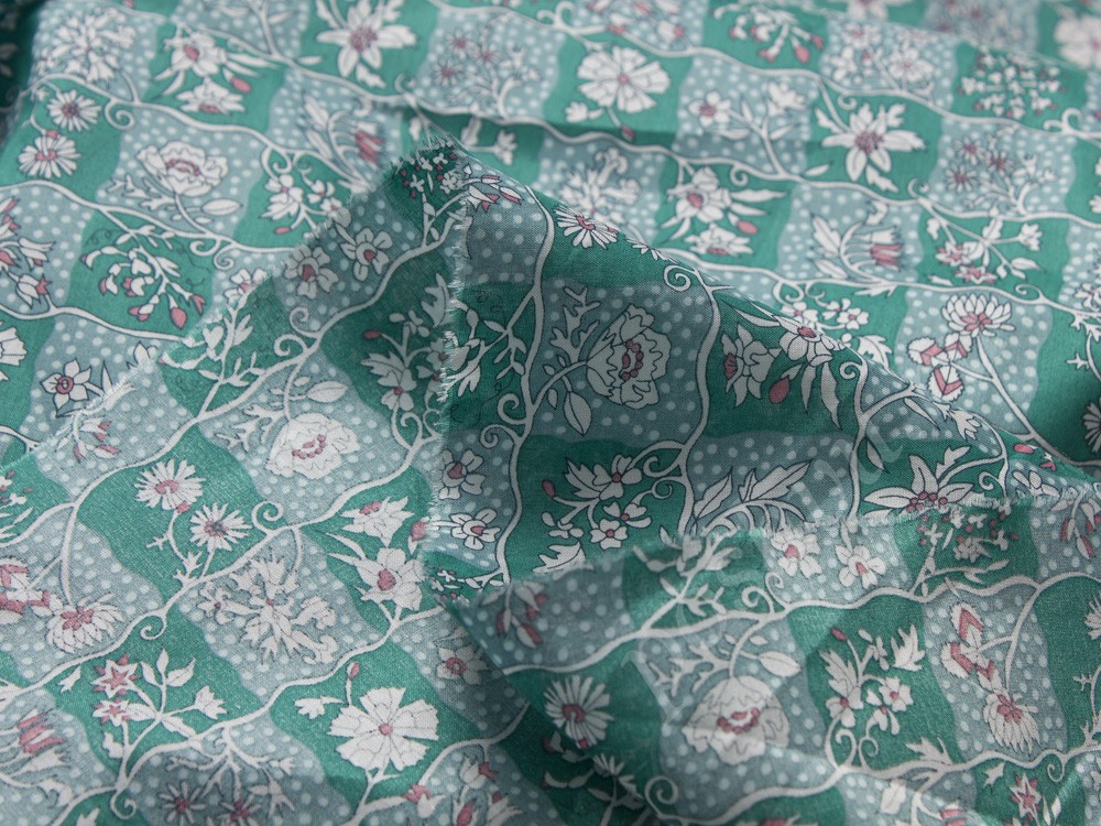 Хлопковая ткань Liberty с рисунком, цвет - зеленый