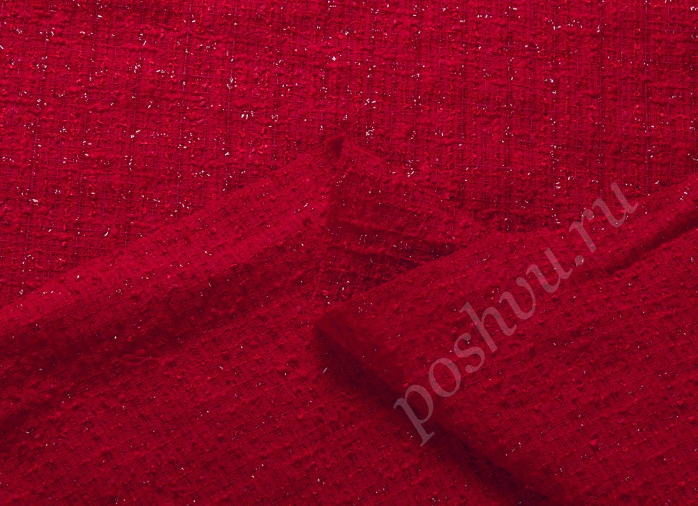 Ткань тип Шанель, цвет - красный (с люрексом)