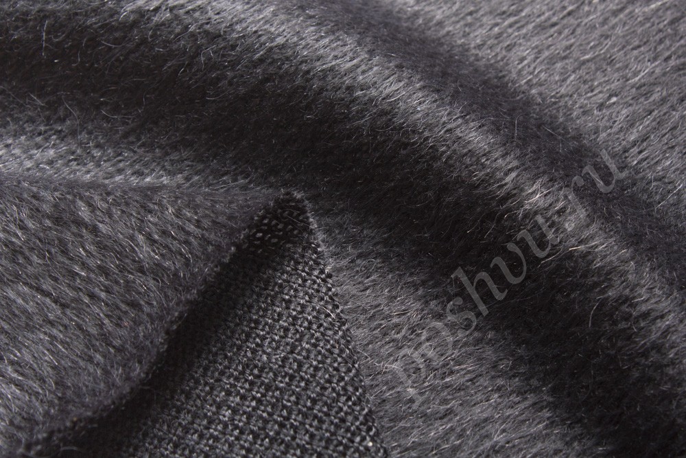 Шерстяная ткань с ворсом на трикотажной основе, цвет - темно-серый