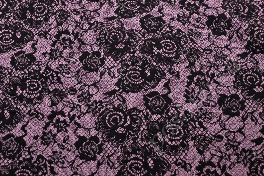 Трикотаж ярко-фиолетовый цветочный раскрас