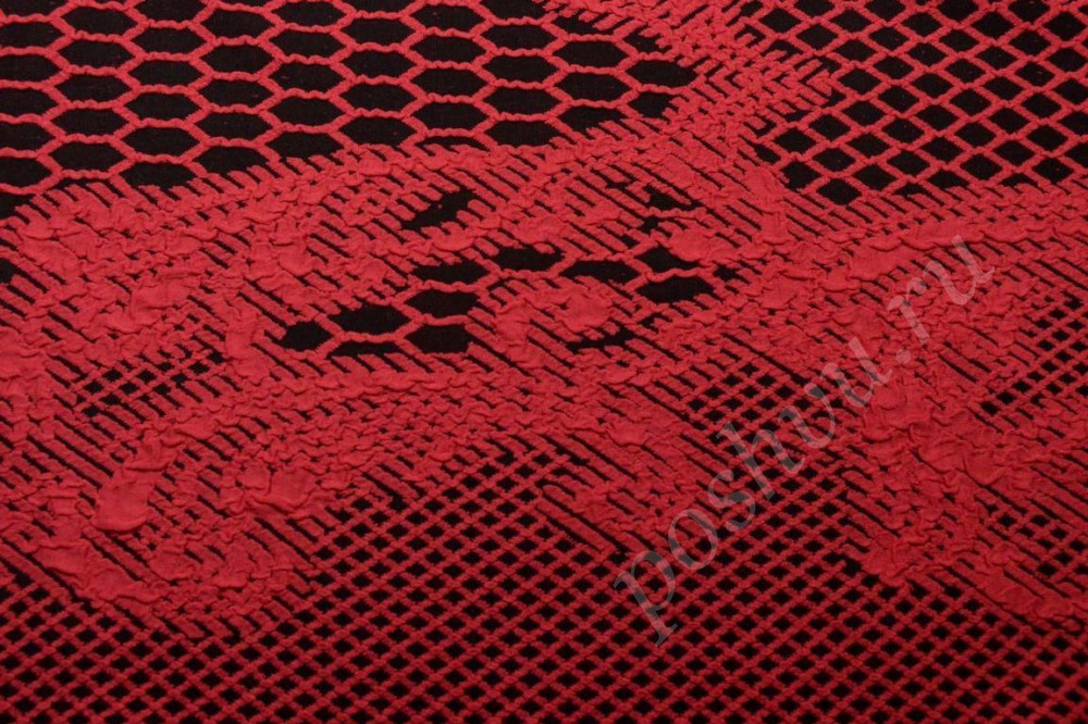 Трикотаж жаккардовый красной расцветки (Раппорт 1,3м)