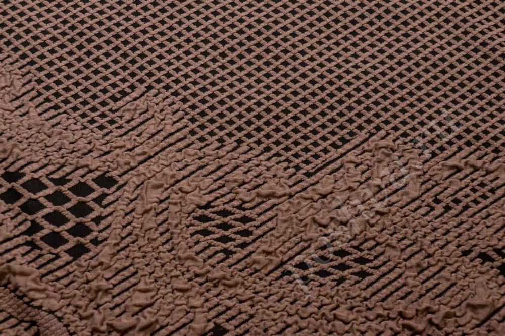 Трикотаж жаккардовый кружевной коричневого цвета (Раппорт 1,3м)
