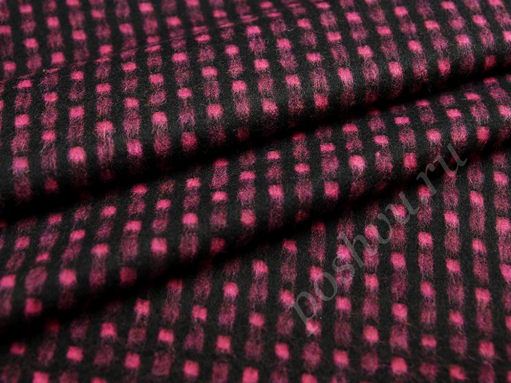 Костюмная утепленная ткань бордово-черное переплетение