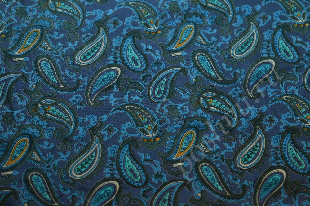 Ткань подкладочная шелковая, цвет: на темно-синем фоне мелкий огуречный рисунок