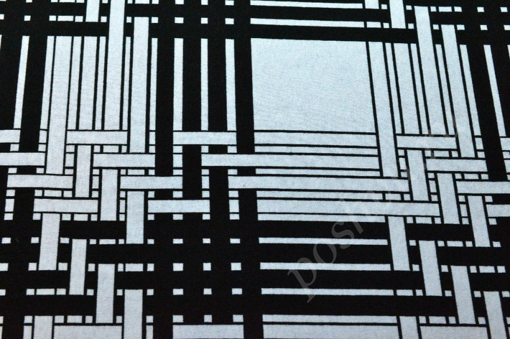 Ткань трикотажная жаккардовая, цвет: черно-белый геометрический рисунок