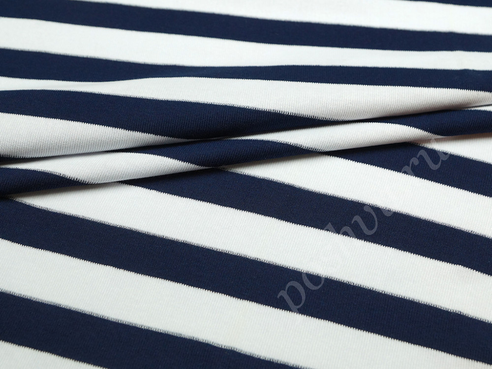 Ткань трикотаж, цвет: темно-синяя и белая полоска