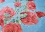 Плащевая ткань красные розы на ярко-голубом фоне