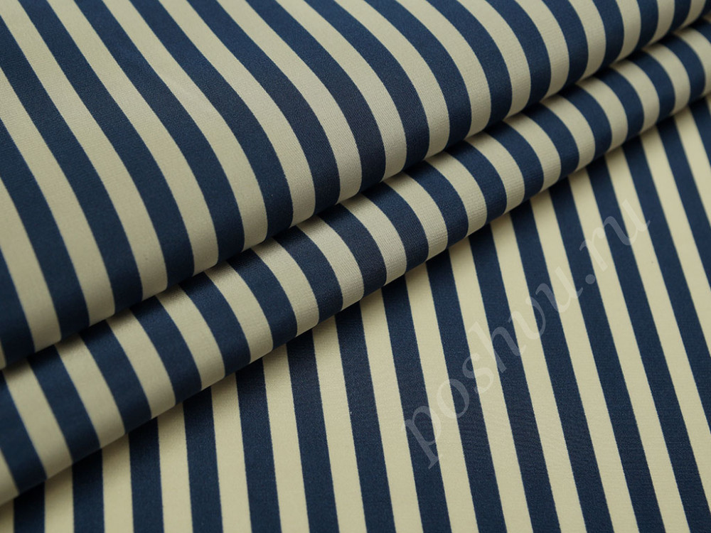 Шелк блузочный в полоску сине-белого цвета