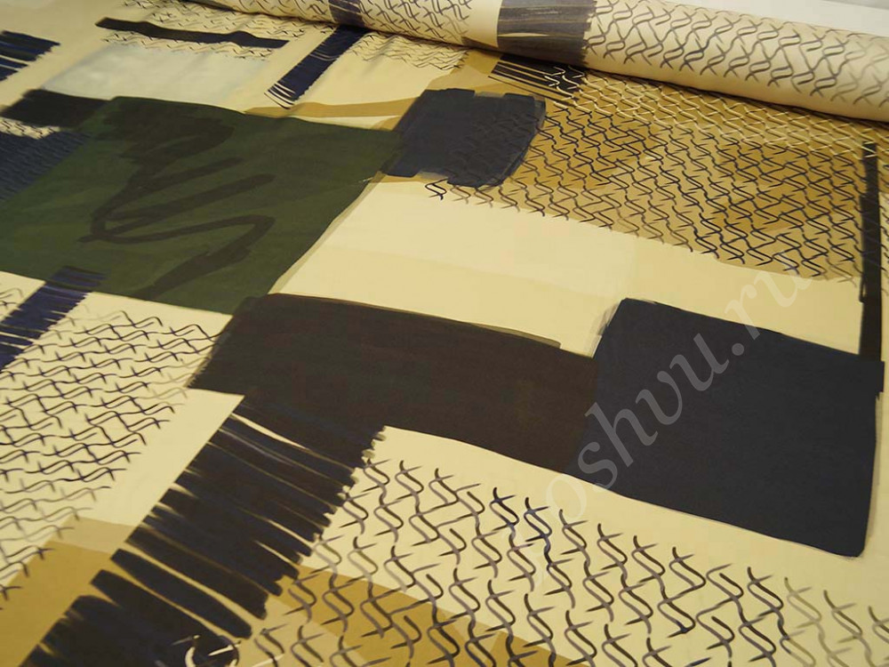 Купонная шелковая блузочная ткань с абстрактным рисунком (раппорт 1м)