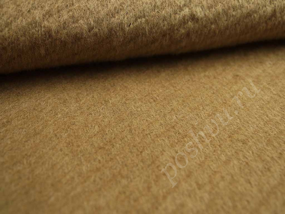 Пальтовая ткань из альпаки c ворсом золотисто-коричневого цвета