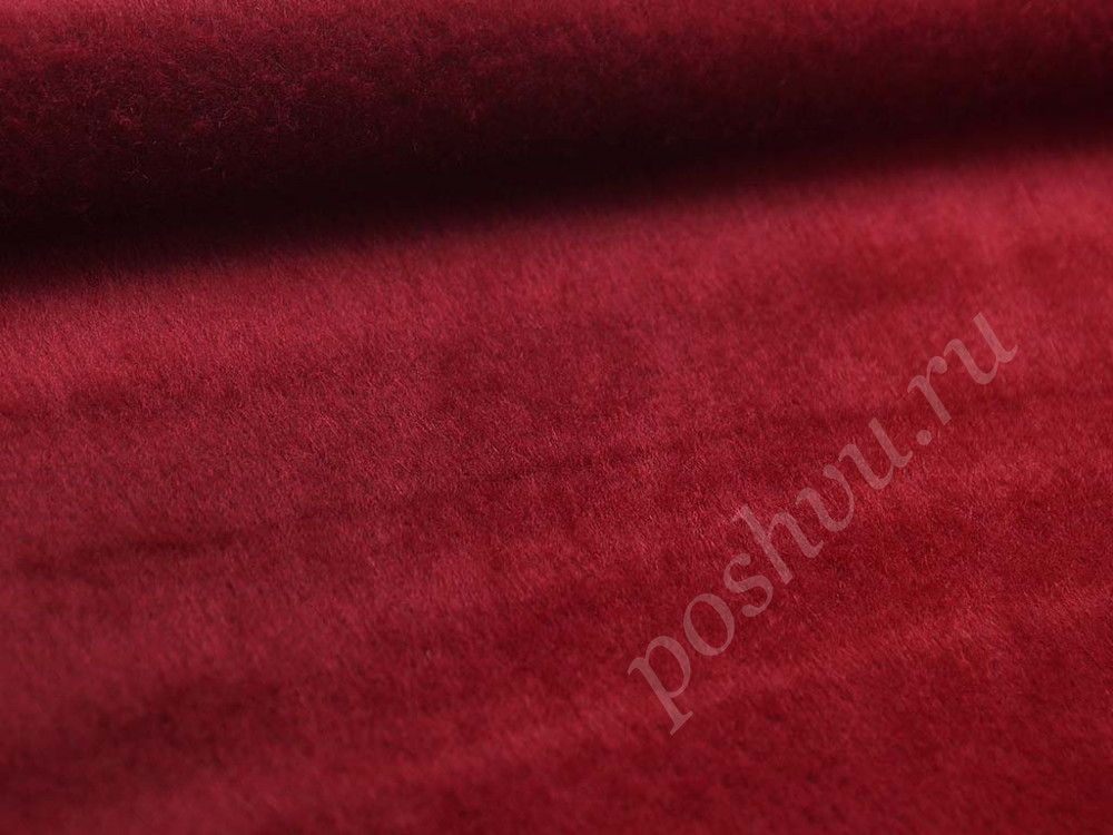 Пальтовая шерстяная ткань цвета красная аврора с коротким ворсом
