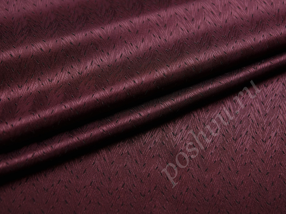 Шелковая подкладочная ткань в елочку темно-вишневого цвета