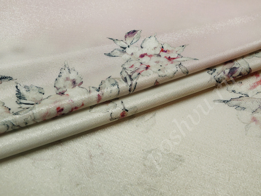 Трикотажная купонная ткань с принтом цветы на розовом фоне (Раппорт 1,20м) 180г/м2