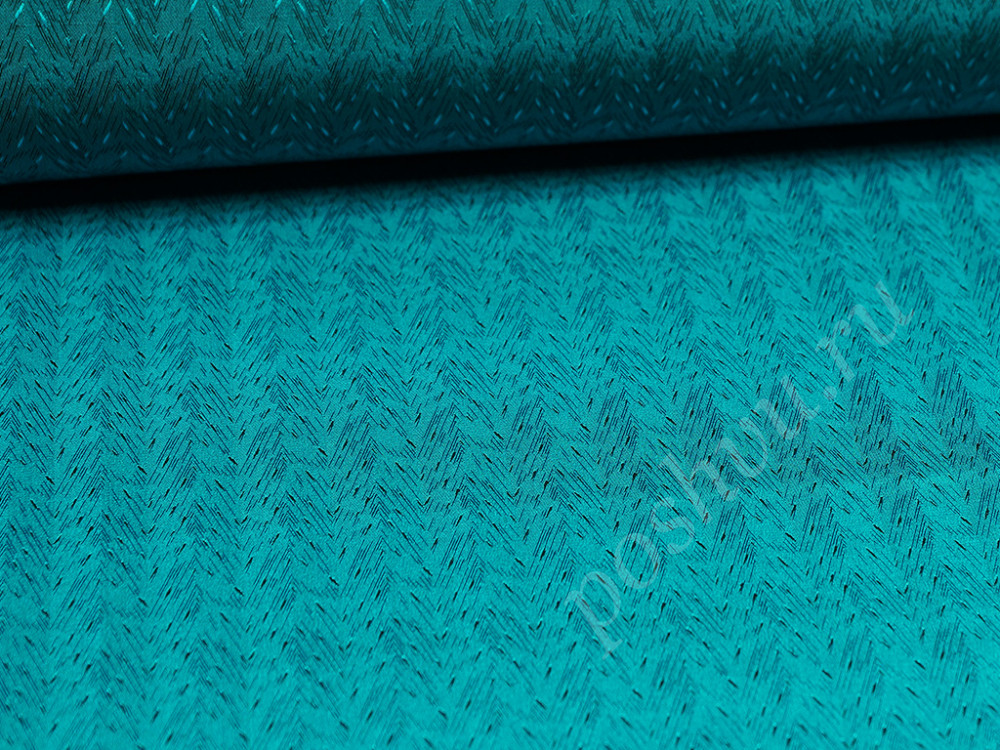 Жаккардовая шелковая подкладочная ткань в елочку, цвет насыщенный бирюзовый