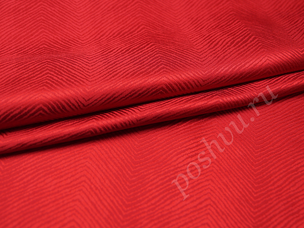 Жаккардовая шелковая подкладочная ткань в широкую елочку, цвета фиесты
