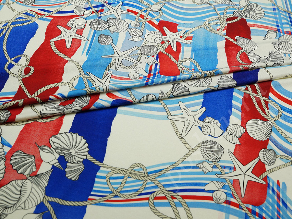 Трикотажная вискозная ткань с принтом в морском стиле