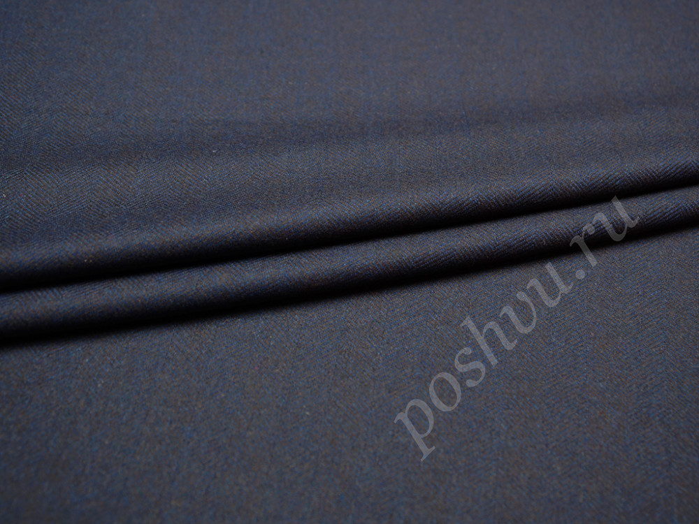 Костюмная ткань сине-коричневого цвета в елочку