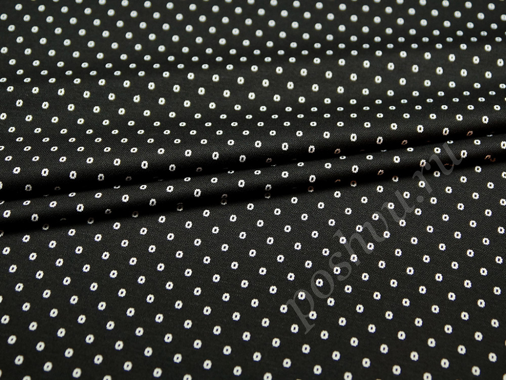 Трикотажная ткань белые кружочки на черном фоне
