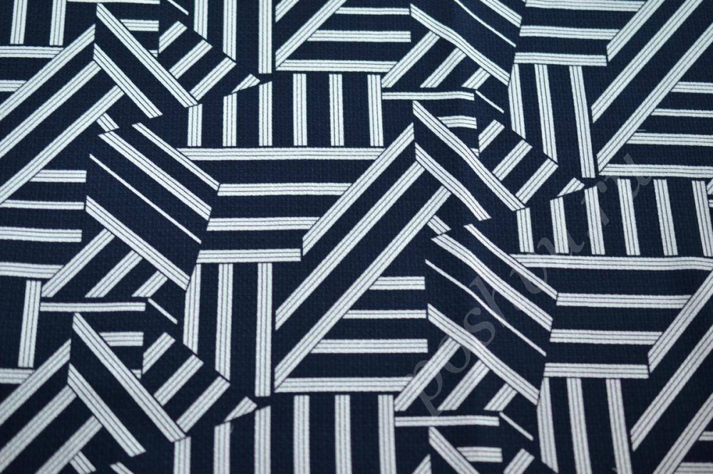 Ткань хлопок, сине-белая геометрическая абстракция