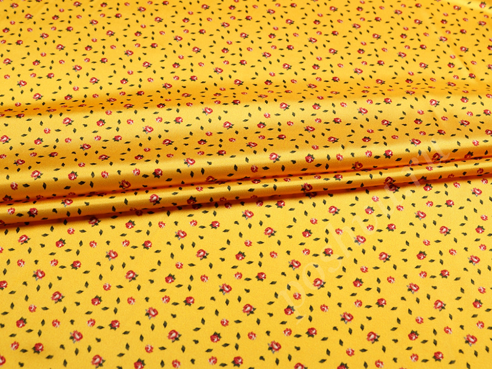 Блузочно-плательная ткань золотистого цвета с цветочным принтом
