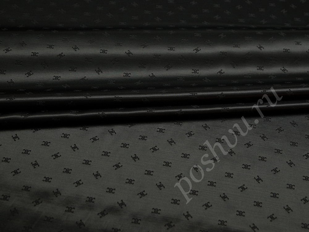 Подкладочная ткань с рисунком "вензеля" на черном фоне