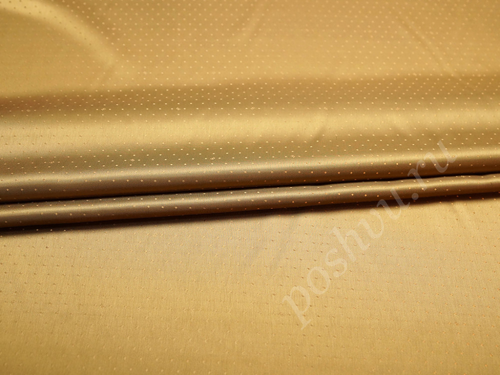 Подкладочная жаккардовая ткань золотисто-коричневого цвета в горошек