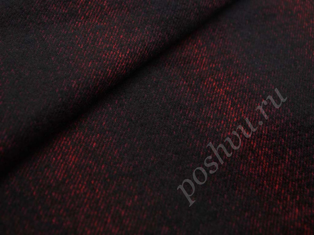 Пальтовая двухсторонняя шерстяная ткань красно-черного и черно-серого цветов