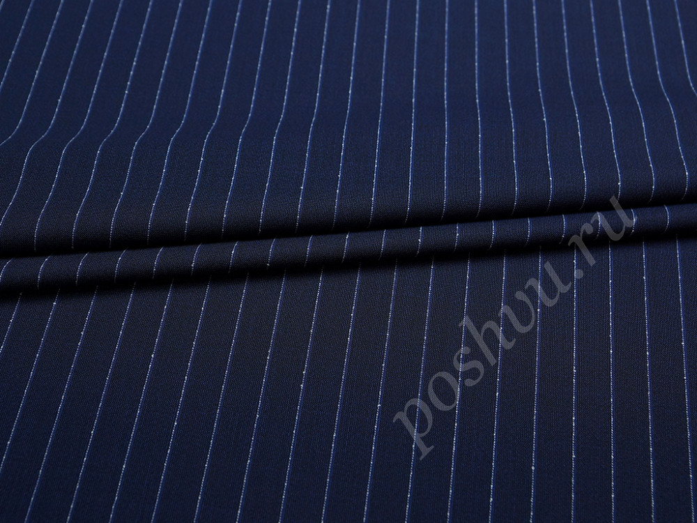 Двухсторонняя костюмная ткань в тонкую полоску, сине-белый цвет