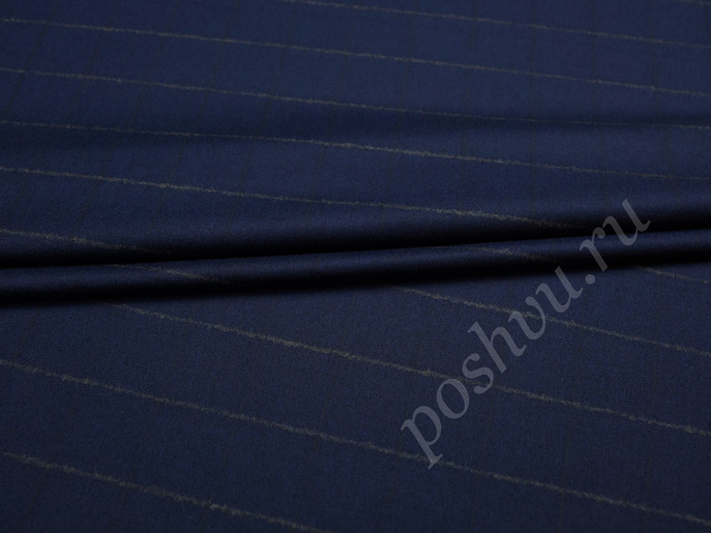 Костюмная двухсторонняя ткань сине-серого цвета в полоску