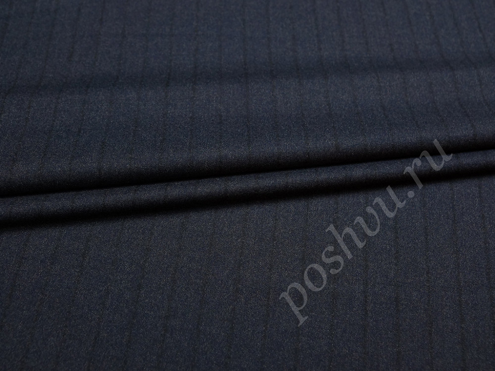 Костюмная ткань двухсторонняя  в полоску, цвет темно-синий
