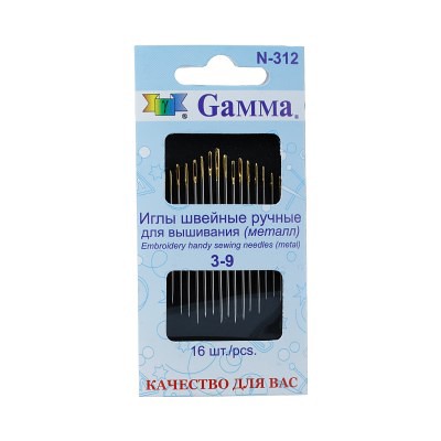 Иглы ручные "Gamma" для вышивания №3-9 в конверте с прозрачным дисплеем 16 шт.